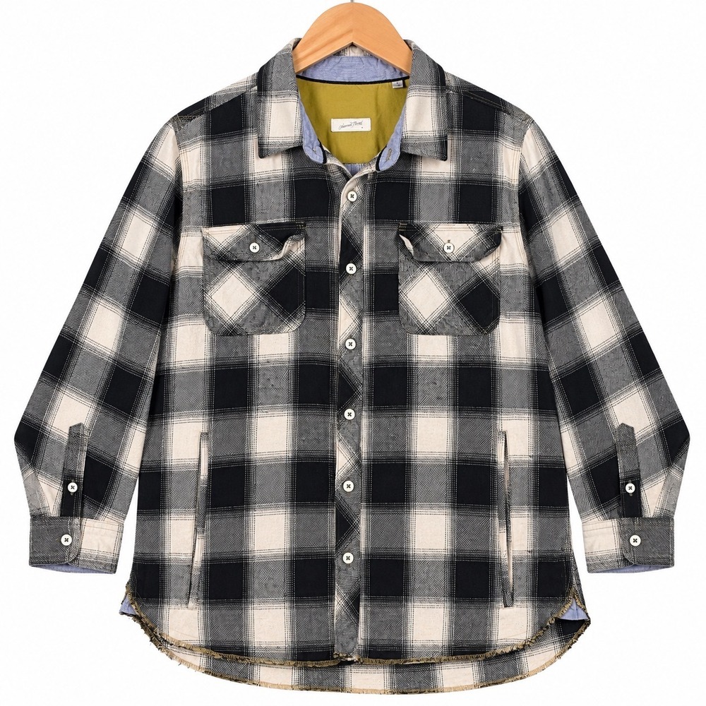 Arnold Zimberg Shirt Jacket Black White Plaid Cotton Mens Large